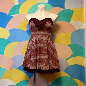 Free people short maroon Sleeveless dress metallic features